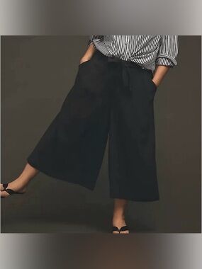 Maeve by Anthropologie Tie-Waist Black Culottes Crop Pants size 12